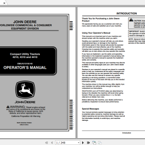 JOHN DEERE 4210 4310 4410 COMPACT UTILITY TRACTOR OPERATORS MANUAL OMLVU13193 H2