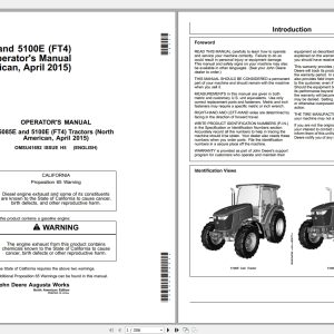 JOHN DEERE TRACTOR 5085E, 5100E (FT4) OPERATORS MANUAL OMSU41692