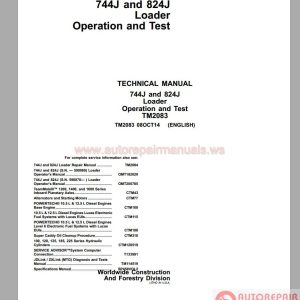 JOHN DEERE 744J 824J WHEEL LOADER OPERATION AND TEST SERVICE TECHNICAL MANUAL TM2083