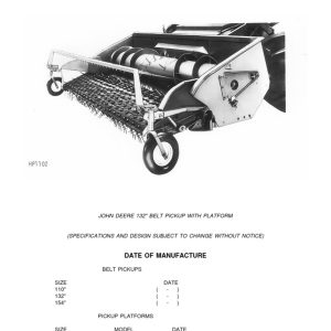 John Deere 132 Belt Pickup With Platform Parts Catalog