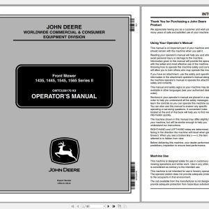 John Deere 1435, 1445, 1545, 1565 Series II Front Mower Operators Manual OMTCU28170