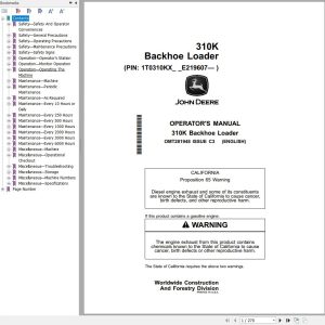 John Deere 310K Backhoe Loader Operator Manual OMT281948