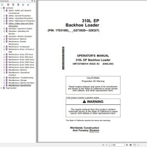 John Deere 310L EP Backhoe Loader Operator Manual OMT357606X19