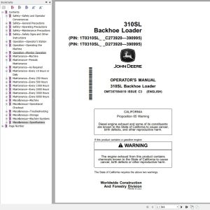 John Deere 310SL Backhoe Loader Operator Manual OMT357554X19
