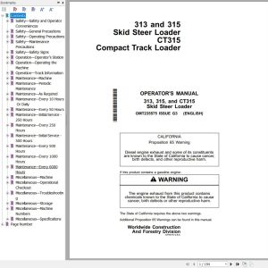 John Deere 313 315 CT315 Skid Steer Loader Operator Manual OMT235575
