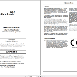 John Deere 325J Backhoe Loader Operators Manual OMT255172 EN