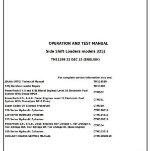 John Deere Backhoe Loader 325J Diagnostic Operation & Test Manual TM11299 12.2015