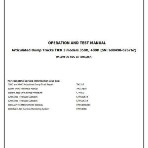 John Deere 350D 400D Truck Articulated Dump Operation Test Manual TM1198