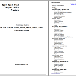 John Deere 4210 4310 4410 Compact Utility Tractor Diagnostic & Repair Technical Manual TM1985