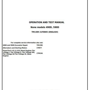 John Deere 490D 590D Excavator Diagnostic Operation Test Manual TM1389