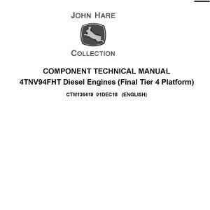 John Deere 4TNV94FHT Yanmar Diesel Engine Component Technical Manual CTM136419