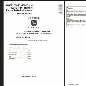 John Deere 5045E 5055E 5065E 5075E FT4 Tractors Repair Technical Service Manual TM902519