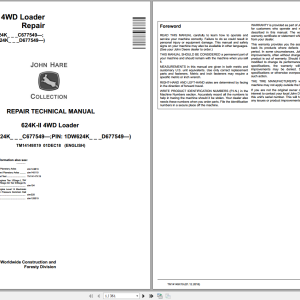 John Deere 624K-II 4WD Loader Repair Technical Service Manual TM14149X19