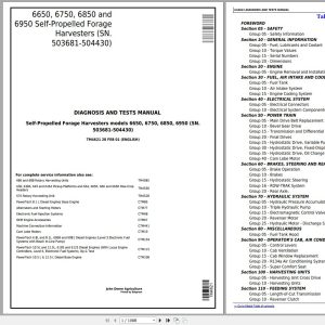 John Deere Forage Harvesters 6650 6750 6850 6950SN 503681-504430 Diagnostic Service Manual TM4621