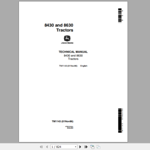 John Deere Articulated Tractors 8430 8630 4WD Technical Service Manual TM1143