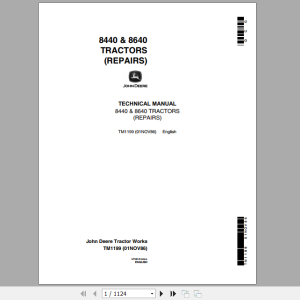 John Deere Articulated Tractors 8440 8460 4WD Diagnostic and Repair Technical Service Manual TM1199
