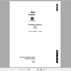 John Deere Articulated Tractors 8850 4WD Technical Manual TM1254