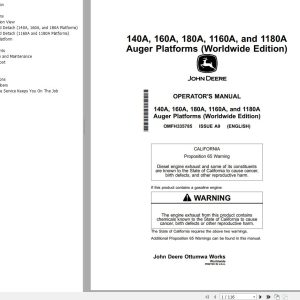 John Deere Auger Platforms 140A 160A 180A 1160A 1180A Operator's Manual