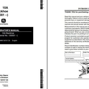 John Deere Backhoe 10A Operator's Manual