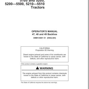 John Deere Backhoe 47 48 49 for 4200 4700 5105-5510 Operator's Manual OMM135891 E1