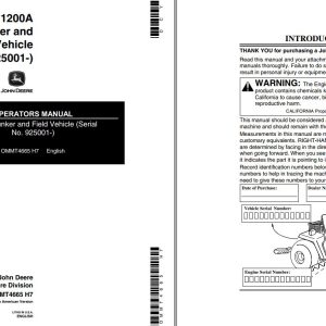 John Deere Bunker and Field Vehicle 1200A Operators Manual