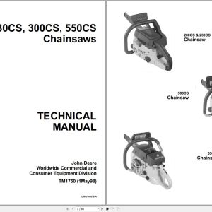 John Deere Chainsaws 200CS 230CS 300CS 550CS Technical Manual TM1750