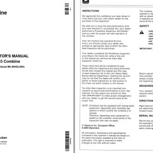 John Deere Combine 1055 Operator's Manual