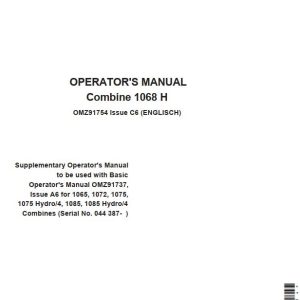 John Deere Combine 1068H Operator's Manual