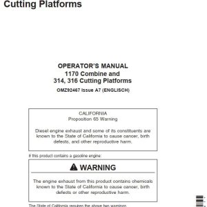 John Deere Combine 1170 Cutting Platforms 314 316 Operator's Manual