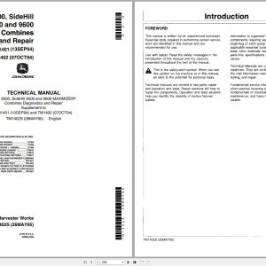 John Deere Combine 9400 9500 9600 Technical Manual TM1402S