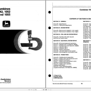 John Deere Combines 1032 1042 1052 1055 Technical Manual TM4413