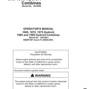John Deere Combines 1065 1075 1075 Hydro/4 1085 Operator's Manual