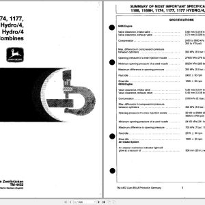 John Deere Combines 1166 - 1188 Hydro 4 Technical Manual TM4452