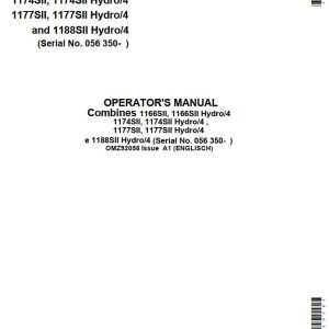 John Deere Combines 1166SII to 1188SII Hydro/4 Operator's Manual