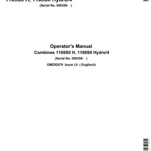 John Deere Combines 1169SII H 1169SII Hydro/4 Operator's Manual
