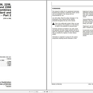 John Deere Combines 2254 2256 2258 2264 2266 Technical Manual TM4544