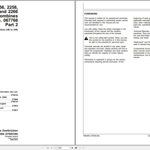 John Deere Combines 2254 2256 2258 2264 2266 Technical Manual TM4594