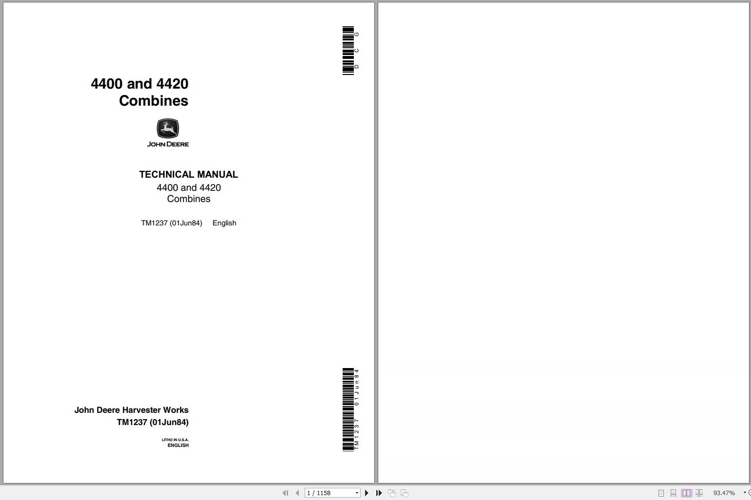 John Deere Combines 4400 4420 Technical Manual TM1237