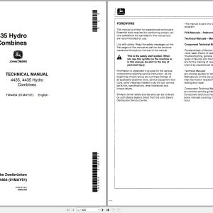John Deere Combines 4435 4435 Hydro Technical Manual TM4464