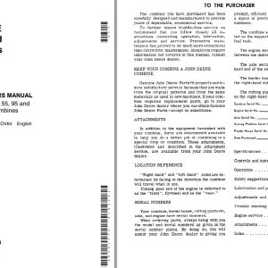 John Deere Combines 55 95 105 Operators Manual EN ES