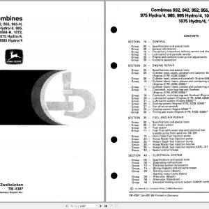 John Deere Combines 932 - 1085 Hydro 4 Technical Manual TM4387