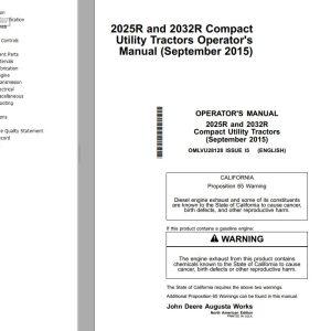 John Deere Compact Utility Tractors 2025R 2032R Operator's Manual
