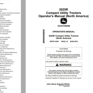 John Deere Compact Utility Tractors 2025R Operator's Manual