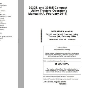 John Deere Compact Utility Tractors 3032E 3038E Operator's Manual