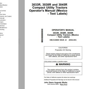 John Deere Compact Utility Tractors 3033R 3038R 3045R Operator's Manual