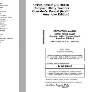 John Deere Compact Utility Tractors 3033R 3039R 3046R Operator's Manual