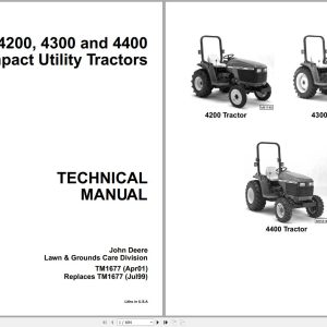 John Deere Compact Utility Tractors 4200 4300 4400 Technical Manual TM1677 04.2001
