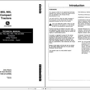 John Deere Compact Utility Tractors 655 755 855 955 756 856 Technical Manual TM1360