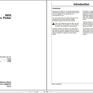 John Deere Cotton Picker 9935 Technical Manual TM1613 09.2001
