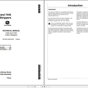 John Deere Cotton Strippers 7440 7445 Technical Manual TM1282